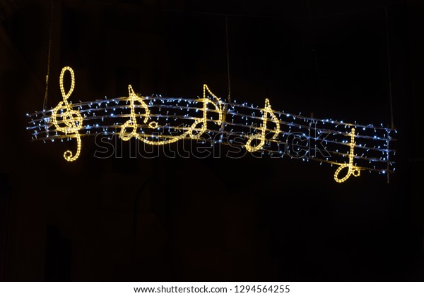 Golden Music Notes Glowing On Neon Stock Photo Edit Now 1294564255