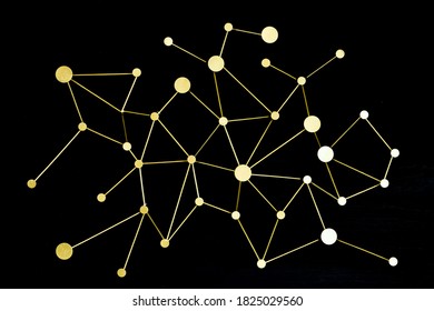 Golden network background On a black background Social media network area around the world. Digital concept, social media communication.