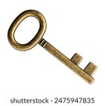 Golden old key isolated on white background with clipping path