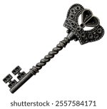 Golden old key isolated on white background with clipping path