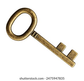 Golden old key isolated on white background with clipping path