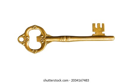 Golden old retro master key vintage isolated on white background with clipping path 
