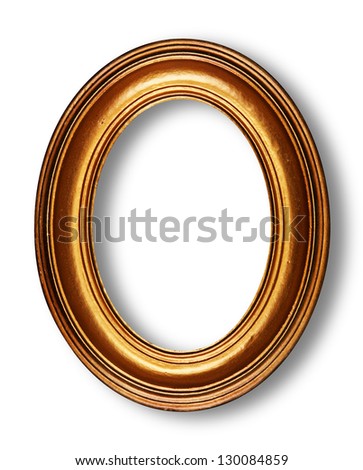 Golden oval frame on white with shadow