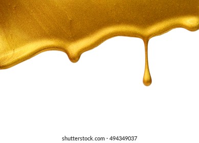 golden paint splashes collide - isolated on white


