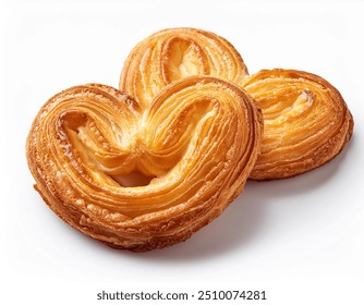 Golden Palmier Puff Pastry Cookies Against a Clean White Backdrop - Powered by Shutterstock