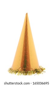 Golden party hat cone. Isolated on a white background.