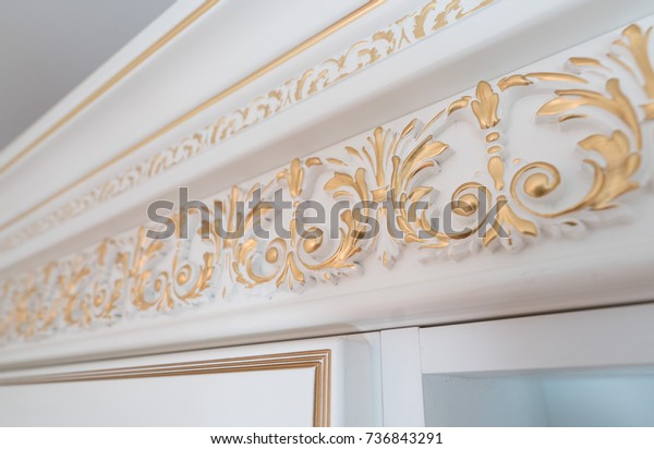 Golden Patterns On Kitchen Cabinets Stylish Stock Photo Edit Now