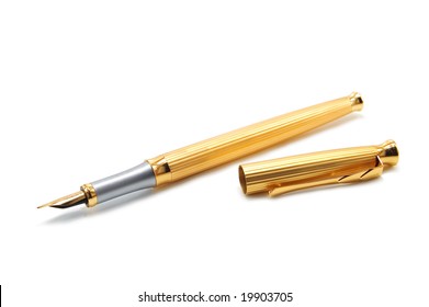 Golden Pen Isolated On White