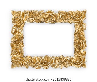 Golden picture frame featuring ornate floral designs is isolated on a white background - Powered by Shutterstock