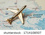 Golden plane over Louisana. Map is copyright free off goverment website.