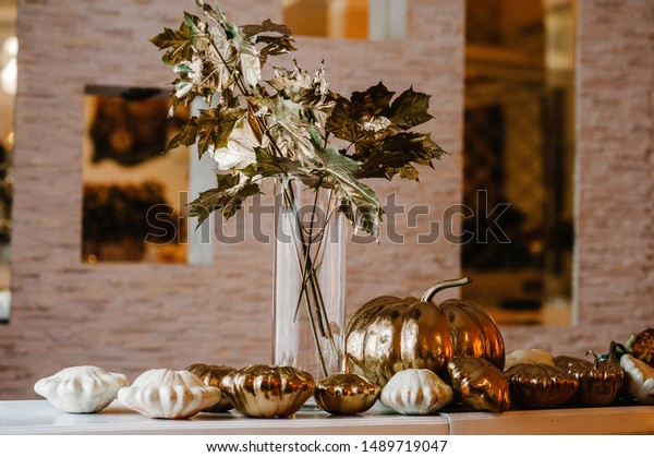 Golden Pumpkin Dry Bouquet Leaves Vase Stock Photo Edit Now