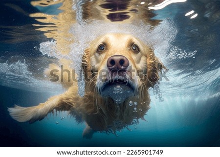Golden Retriever swimming pool dog underwater