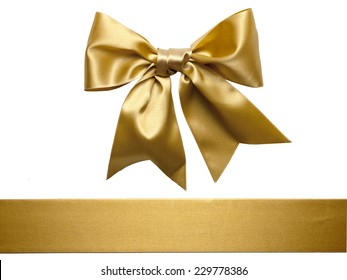 Golden Ribbon Bow Isolated On White Background