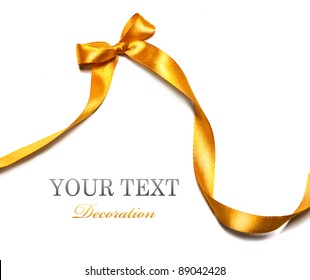 Golden Ribbon With Bow On White Background