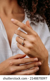 Golden Ring On A Female Hand, Diamonds