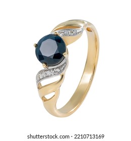 Golden Ring With Sapphire Isolated