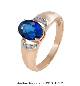 Golden Ring With Sapphire Isolated