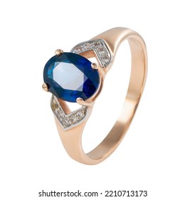 Golden Ring With Sapphire Isolated