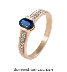 Golden Ring With Sapphire Isolated