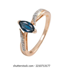 Golden Ring With Sapphire Isolated