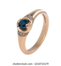 Golden Ring With Sapphire Isolated