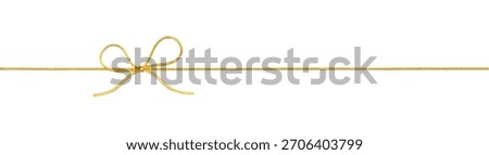 Golden Rope String with Knotted Bow Isolated on White Background