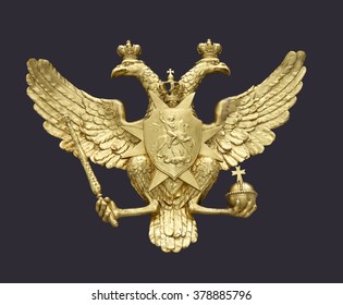 Golden Russian Coat Of Arms Emblem Isolated