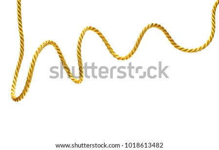 Golden satin rope isolated on white background,top view for copy space