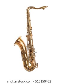 Golden Saxophone isolated on a white background.