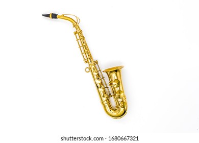 Golden Saxophone Model On A White Background