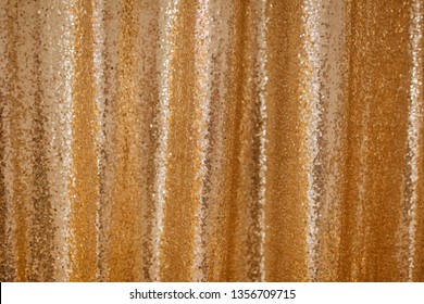 Golden Sequence Beaded Background Glitter Pattern. Gold Sequin Fabric Backdrop For Glamor Luxury Carnival. Bright Yellow Textile For Vintage Abstract Curtain. Metallic Festive Cloth Shine Sparkling