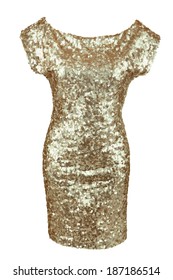 Golden Sequin Dress Isolated On White