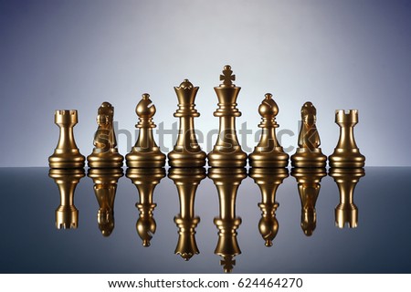  Golden set chess with gradient background - leadership, winner and competition concept