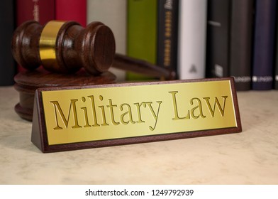 Golden Sign With Gavel And Military Law