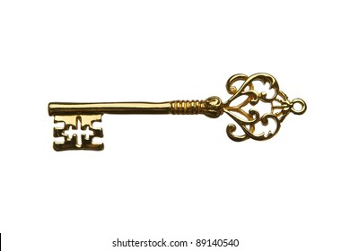 Golden Skeleton Key Isolated On White Background