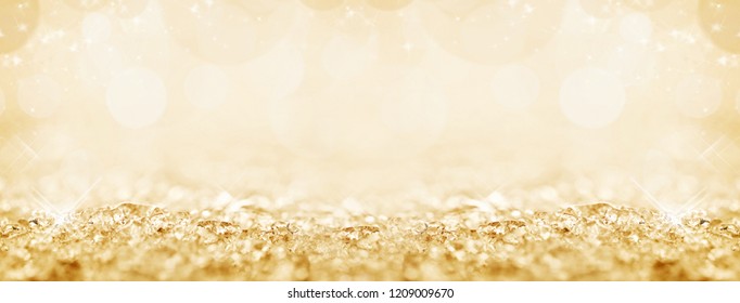 Golden Snow And Bokeh Christmas Panoramic Background