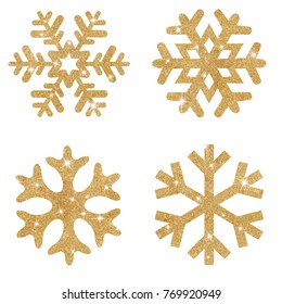 Golden Snowflakes On A White Background