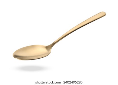 Golden spoon in air isolated on white