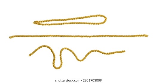 Golden string, set rope isolated on white background, clipping path, design element
