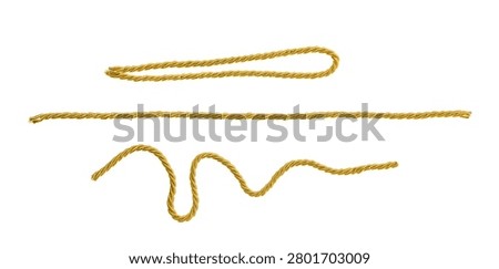 Golden string, set rope isolated on white background, clipping path, design element