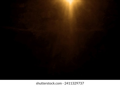golden sun light effect. Glowing sunrays on black background. Light rays or sun beam vector background. Abstract gold light sparkle flash spotlight backdrop with yellow, gold sunlight shine on black 