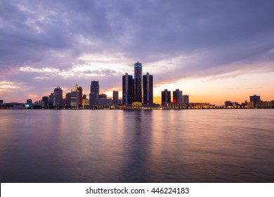 Golden Sunset At Detroit River