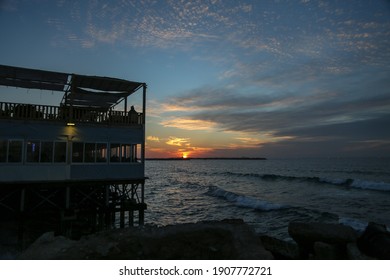 Golden Sunset From The Maldives Café From Gaza Sea