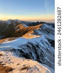 Golden Sunset Over Snow-Capped Mountain Ridges. The Tranquil Beauty Of A Remote Landscape. Adventure, Nature, And Serenity. The Tatry Mountains, Zakopane, Poland, 13 December 2024