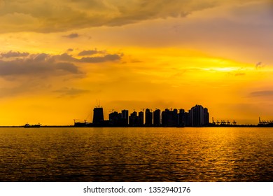 Golden Sunset At Straits Of Johor, Close To Malaysia-Singapore Second Link, Singapore.