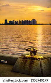 Golden Sunset At Straits Of Johor, Close To Malaysia-Singapore Second Link, Singapore.