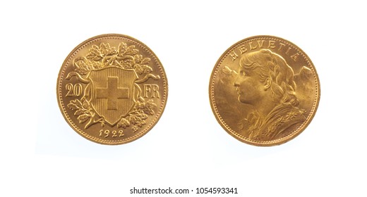 Golden Swiss 20 Franc Coin Helvetia