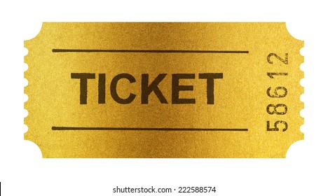 Golden ticket isolated on white with clipping path included