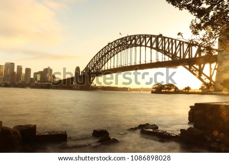 Similar – Happy woman looking at camera with Harbor Bridge in the background, in Sydney city, Australia.