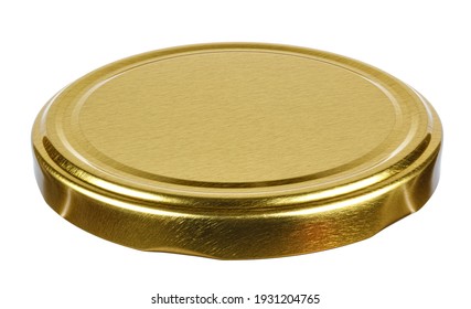 Golden Tin Screw Lid For Glass Jar Isolated On White Background